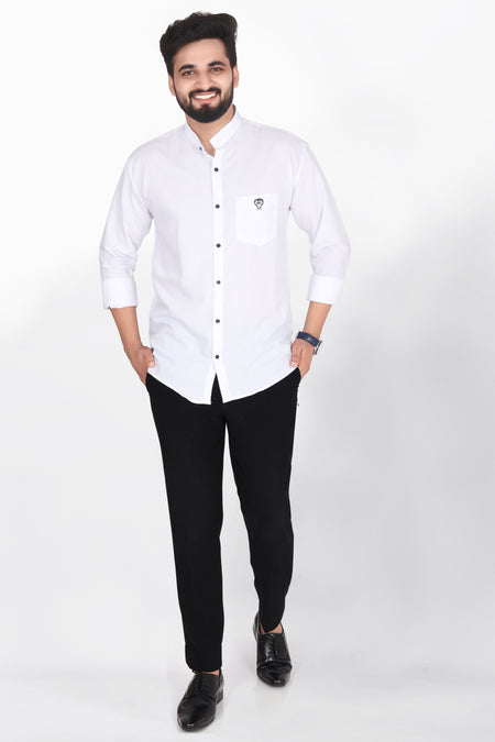Gibbonte Men Regular Fit Solid Mandarin Collar Casual Shirt
